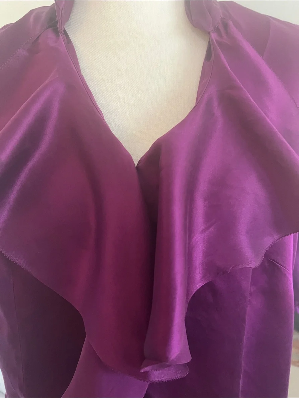 Ann Taylor Satin Ruffle V-Neck Camisole - Purple - Picture 3 of 8